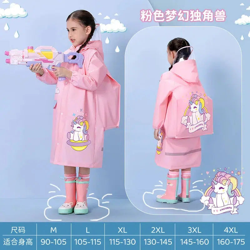 Unicorn Children's Raincoat Waterproof Raincoat With Backpack Holder