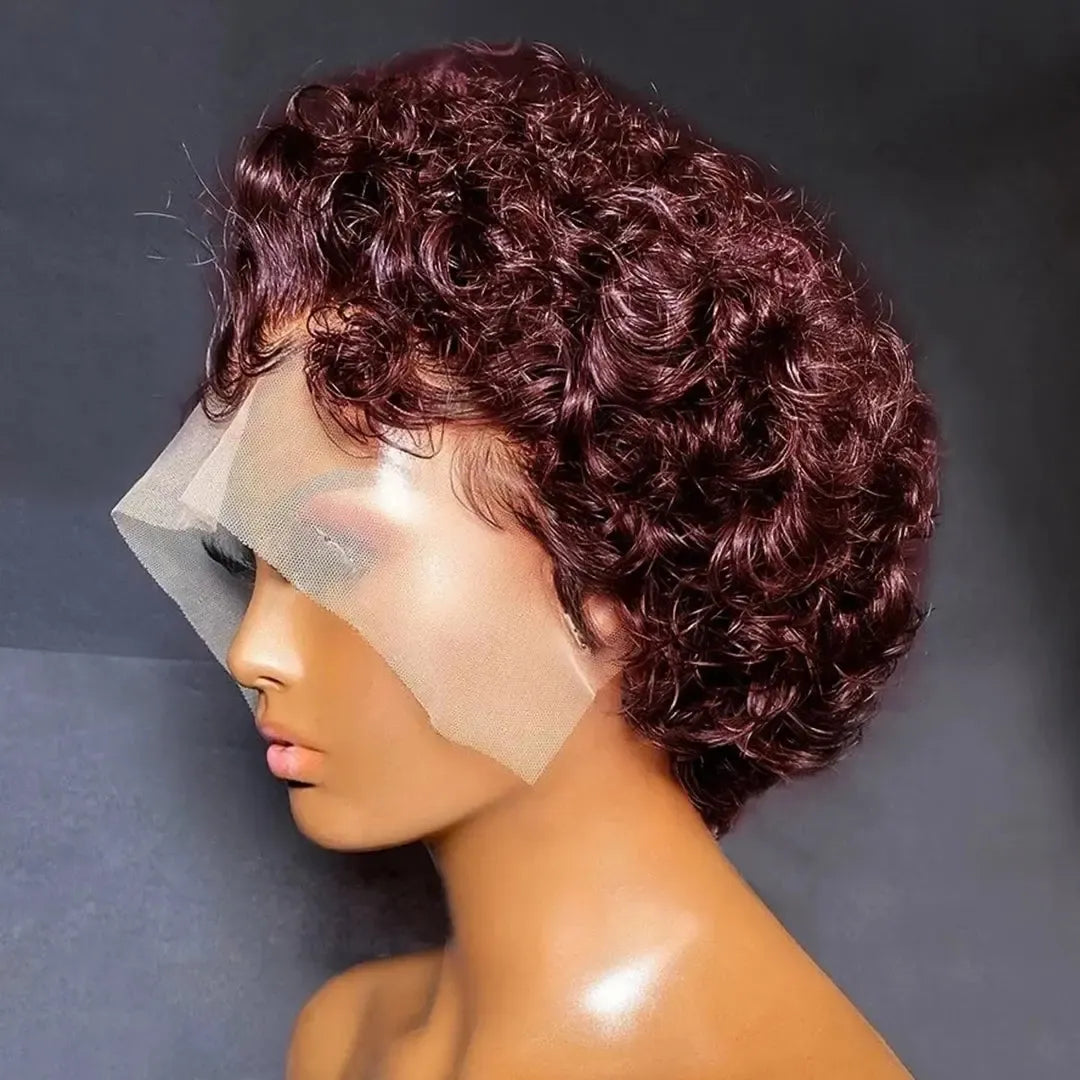 Burgundy Highlight Honey Colored Short Curly Pixie Cut Lace Wig-Wig-Bennys Beauty World