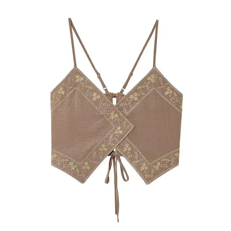 Women's Summer V-Neck Sling Top – Light Brown Sleeveless Camisole-Outfit Set-Bennys Beauty World