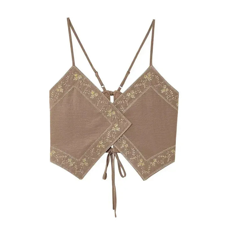Women's Summer V-Neck Sling Top – Light Brown Sleeveless Camisole-Outfit Set-Bennys Beauty World