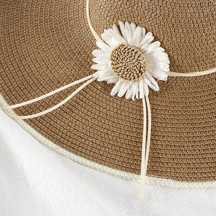 Spring and Summer Round Top Sun Flower Straw Hat for Outdoor-Hats-Bennys Beauty World