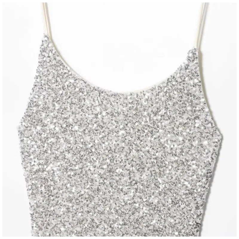 Silver glittery crop top on a white background