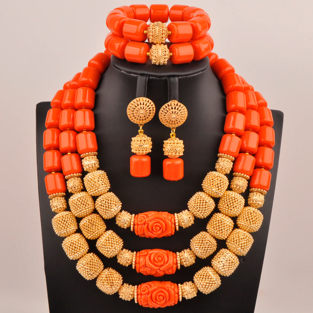 White Artificial Coral Bead Necklace African Jewelry Sets for Women