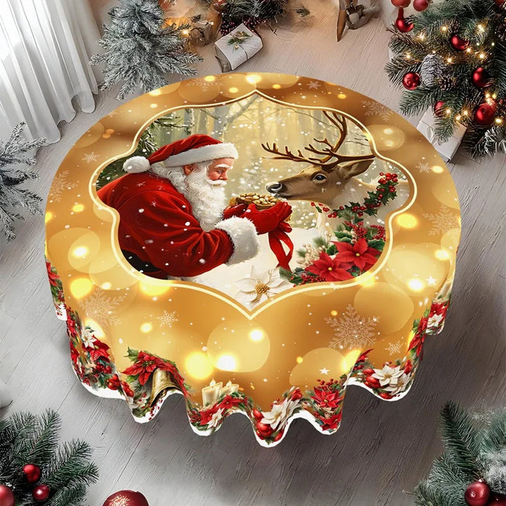 Golden Christmas Santa Claus Tablecloth Christmas