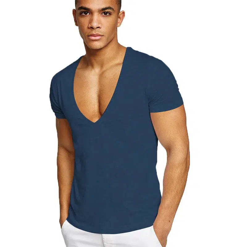 Men's T-Shirt Cotton Deep V-Neck