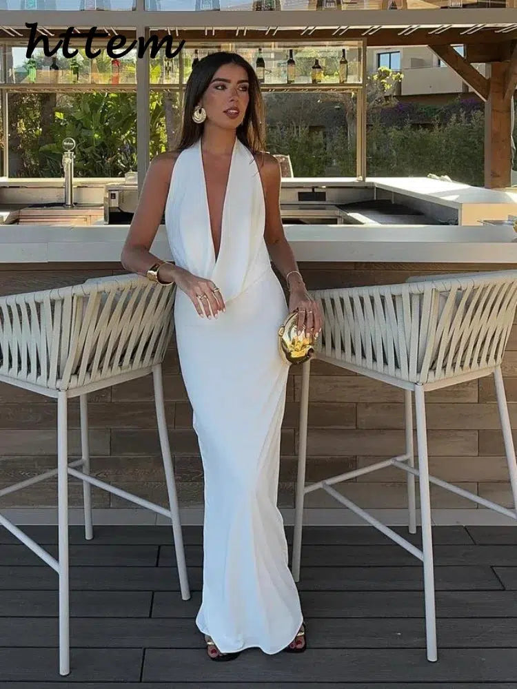 Elegant Halter Neck Sleeveless Long Dresses-Dresses-Bennys Beauty World