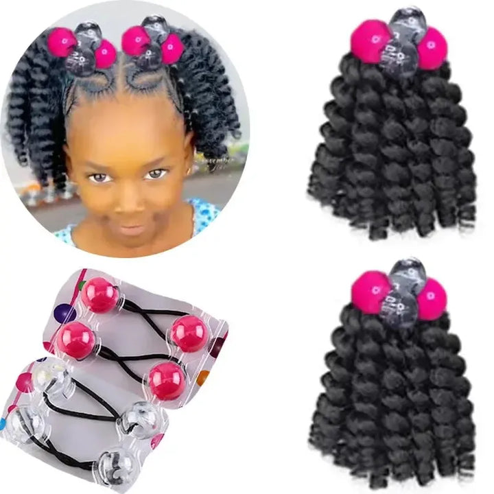 2-Pack Girls Braided Ponytail Hair Extensions with Elastic Ball Beads – Colourful Synthetic Hairpiece for Kids-Hair Accessories-Bennys Beauty World