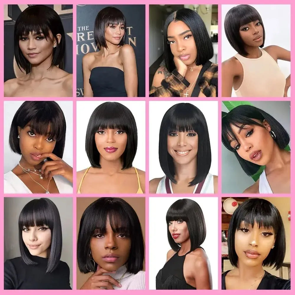 Miss Belle Short Bob Wig with Bangs – Brazilian Remy Human Hair-Wig-Bennys Beauty World