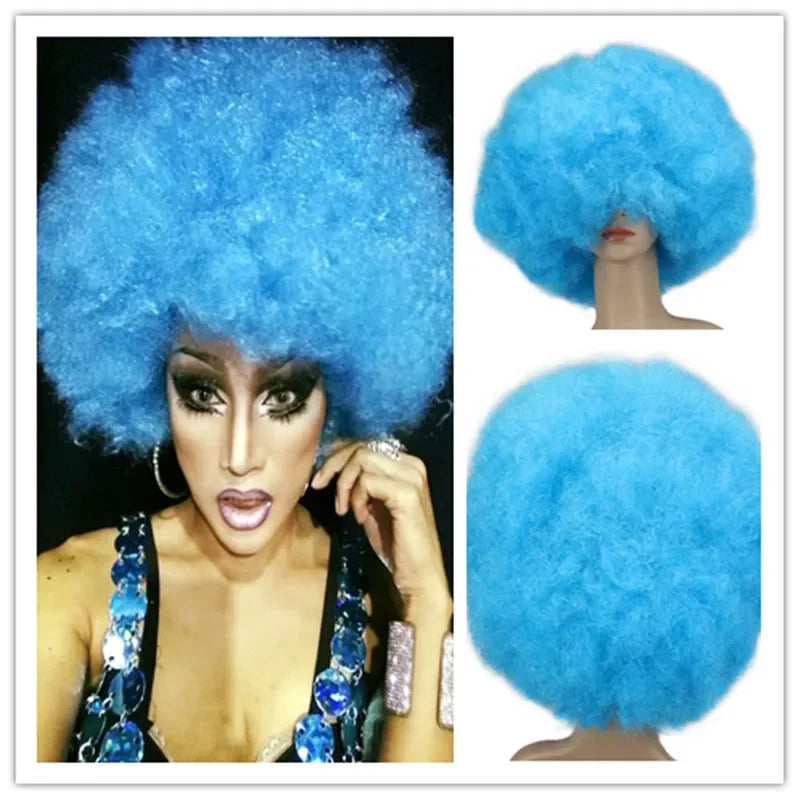 Super Big  Short Curly Cosplay Party Black Dance Afro Wigs Synthetic