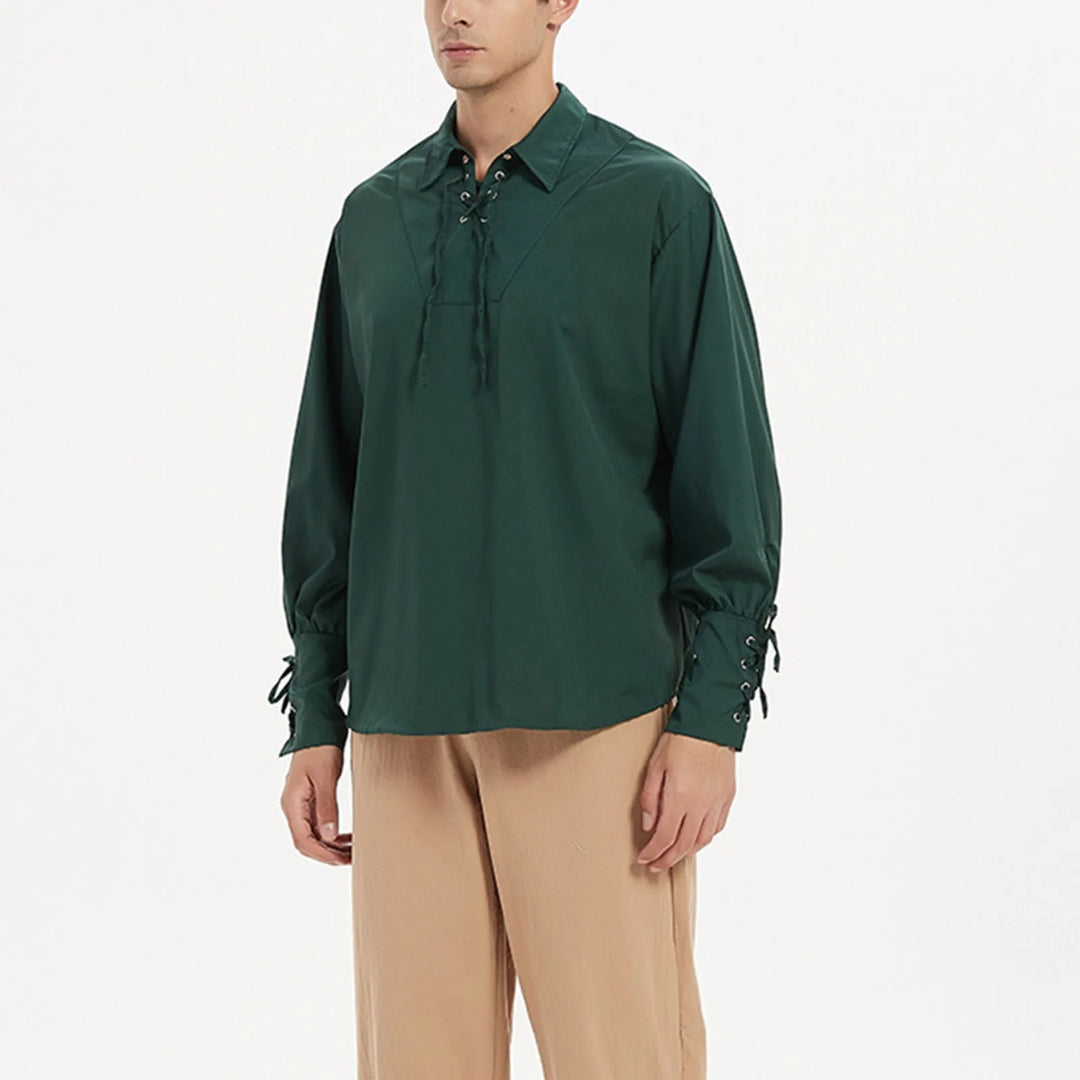 Men’s Medieval Bandage Shirt – Vintage Long Sleeve Casual Blouse-Shirt-Bennys Beauty World