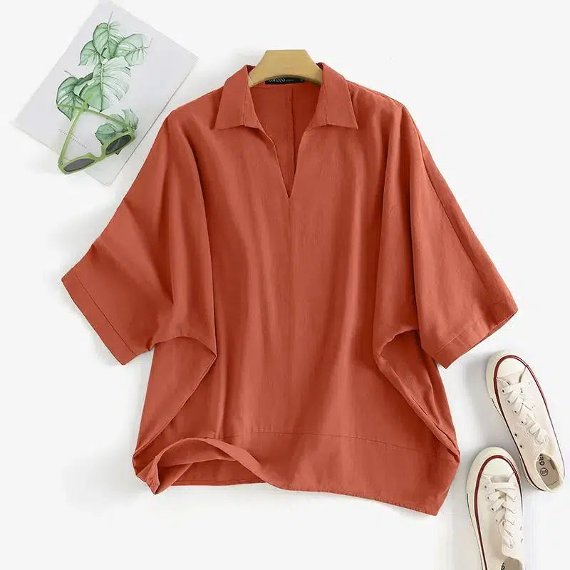 Spring Fashion Women Blouse Elegant Solid Casual V Neck Blouse-blouse-Bennys Beauty World