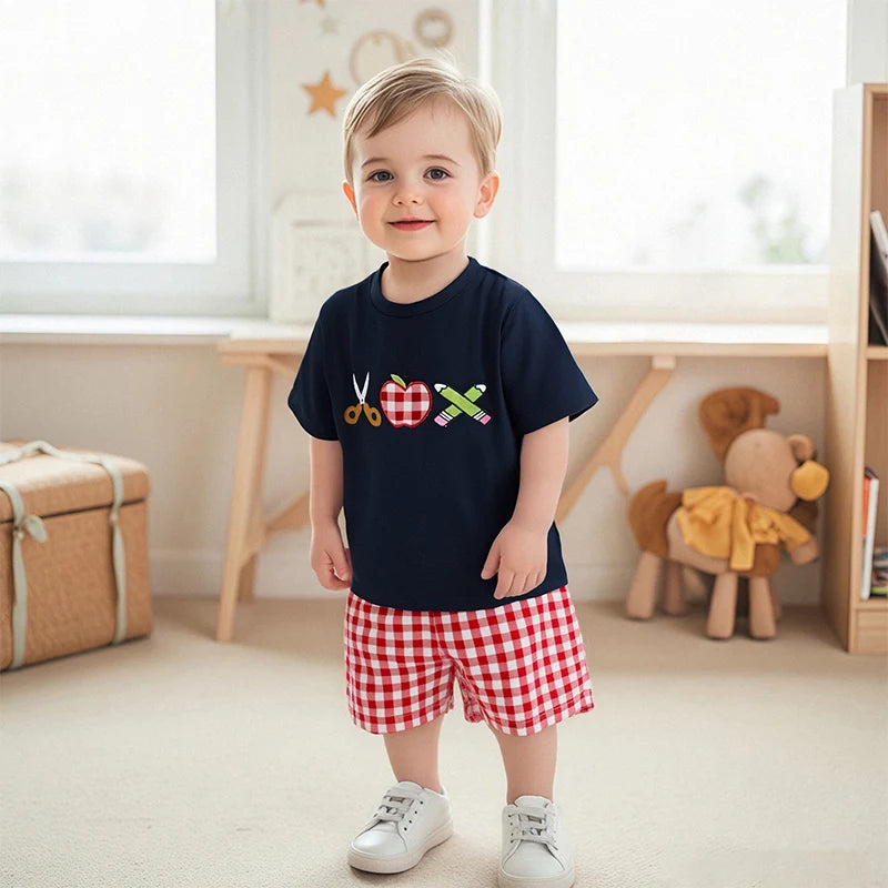 Boys Summer Outfit Tee and Plaid Shorts Set f-Outfit Set-Bennys Beauty World