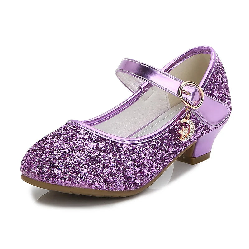 Girls' Purple High Heels For Kids Princess Leather Shoe