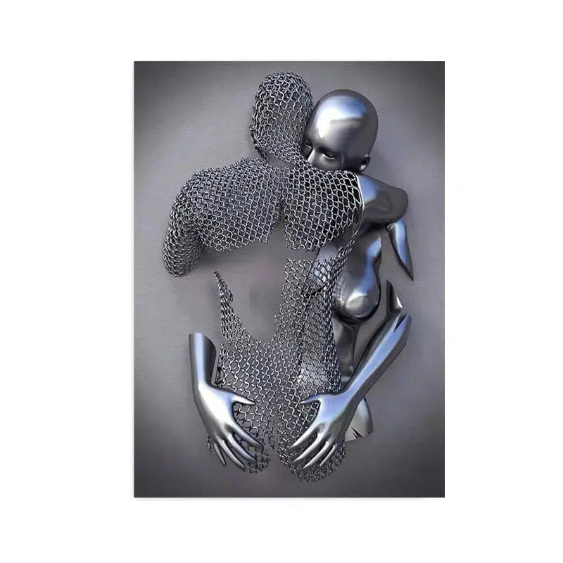 3D Love Heart Grey Metal Figure Statue Posters and Prints-Art-Arlik interiors