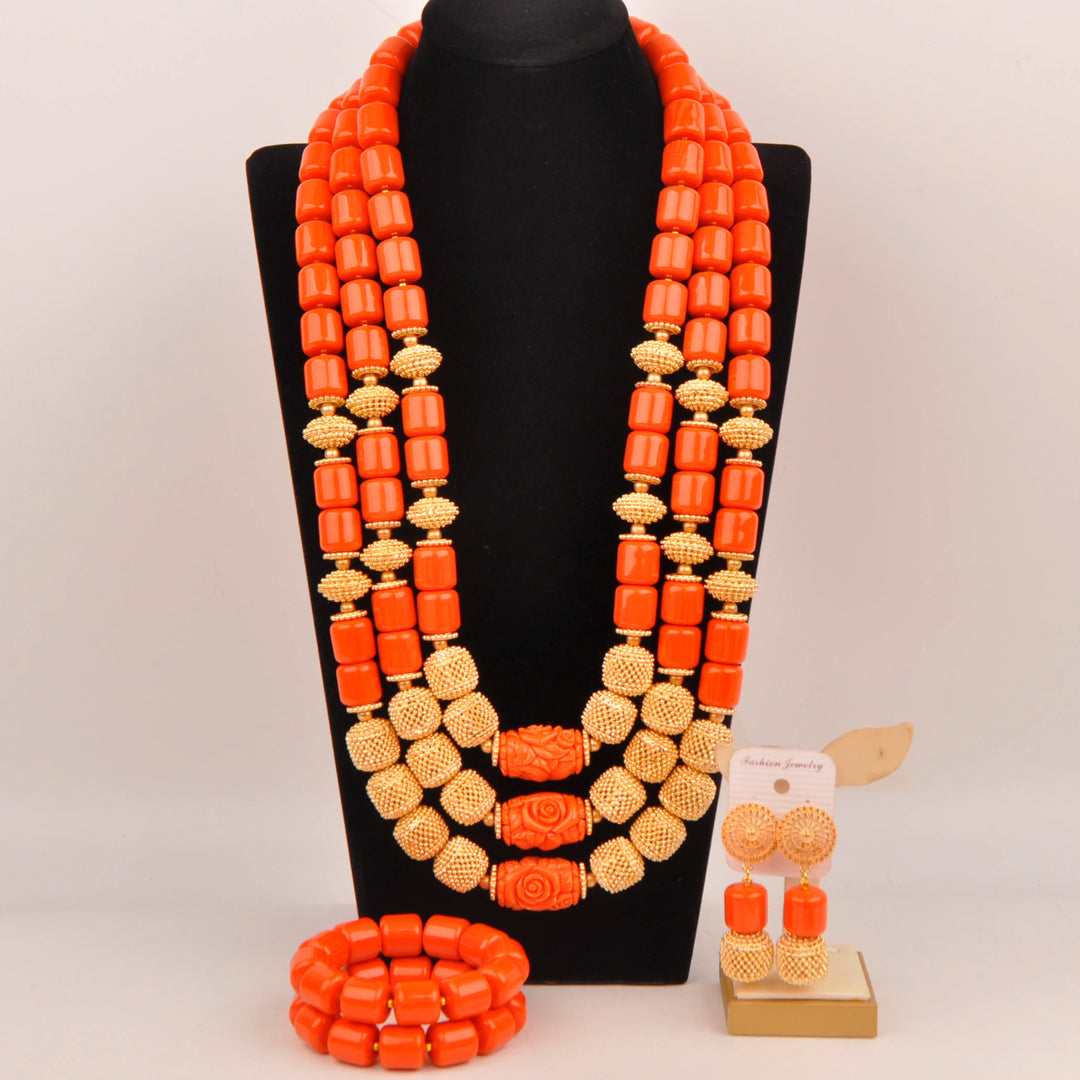 White Artificial Coral Bead Necklace African Jewelry Sets for Women