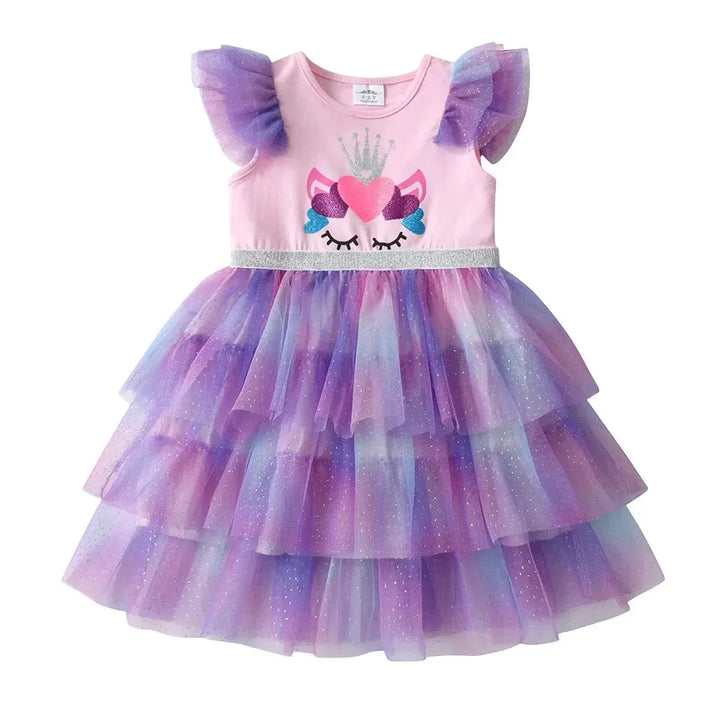 Girls Unicorn Tulle Party Dress – Fluffy Layered Glitter Ball Gown for Toddlers &amp; Kids-Baby &amp; Toddler Dresses-Bennys Beauty World