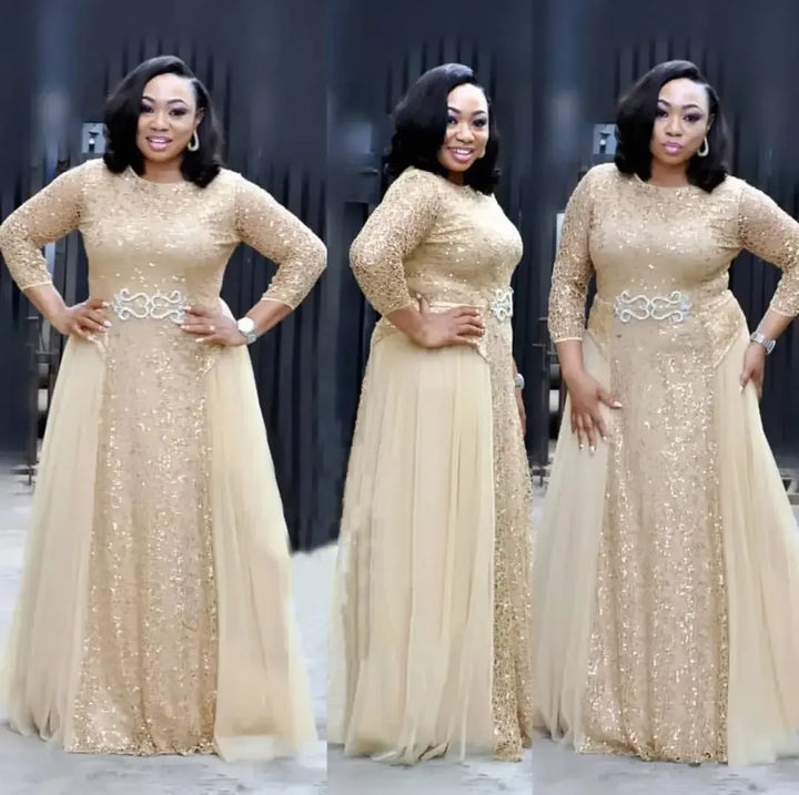 Wulend African Lace Party Dress for Women – Full-Length Sequin Kanga A-Line Gown-Dresses-Bennys Beauty World