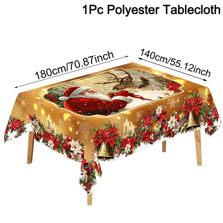 Golden Christmas Santa Claus Tablecloth Christmas