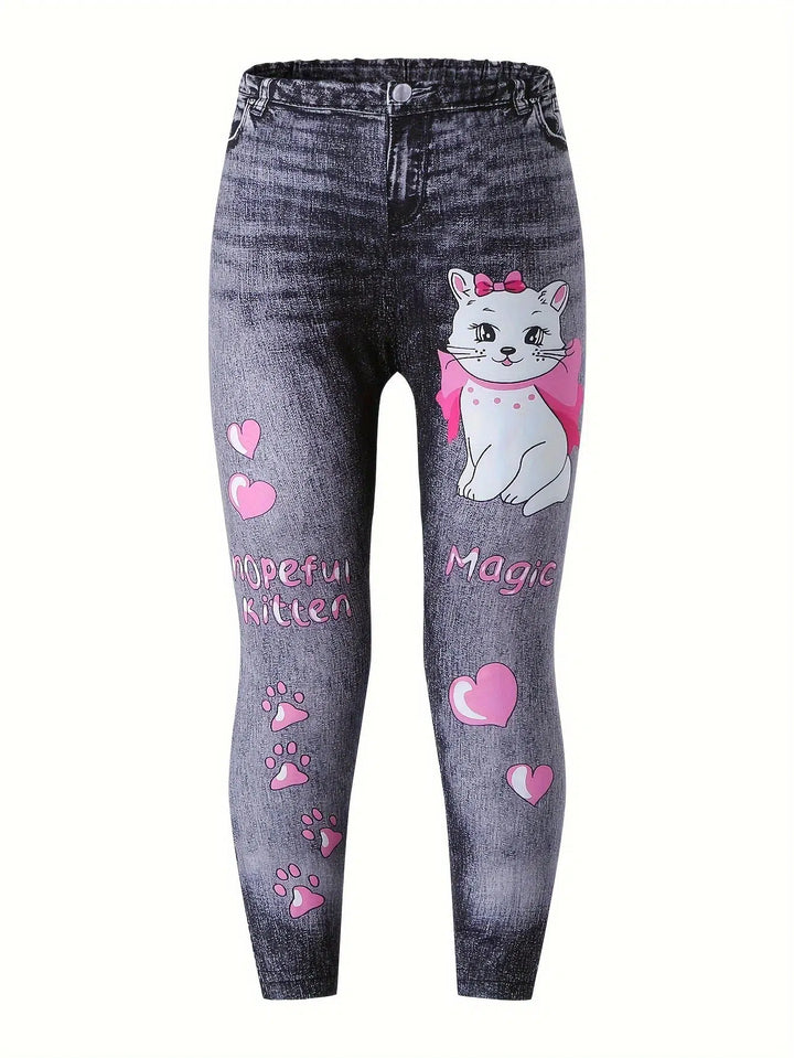 Girls Spring And Autumn Single Piece Cartoon Leggings-pants-Bennys Beauty World