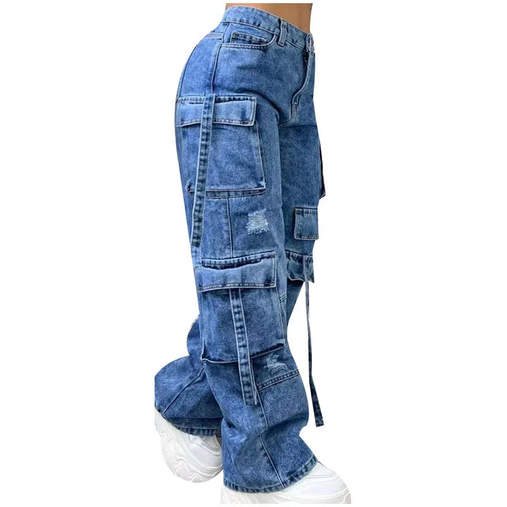 Women's High Waist Cargo Denim Jeans