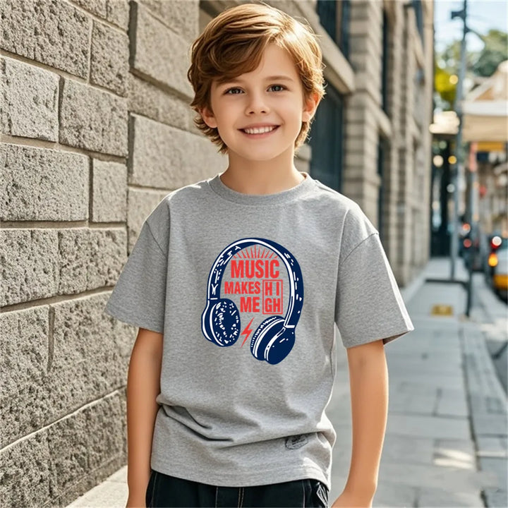 Kids Music Print T-Shirt | Short Sleeve DJ Tee