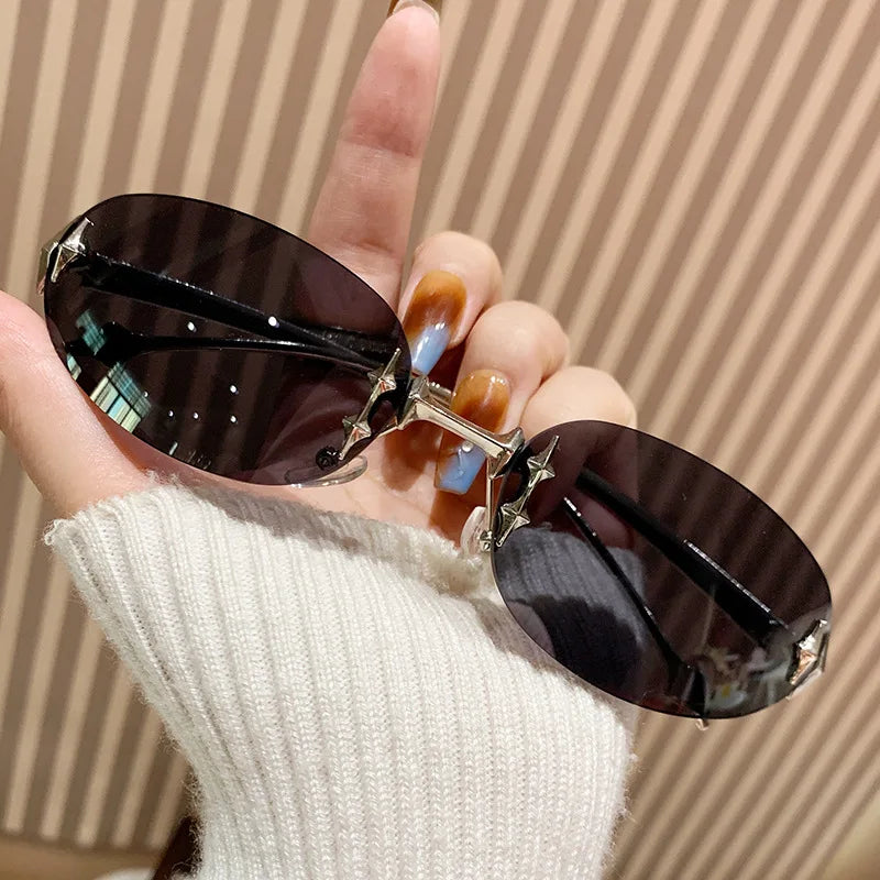 Rimless Oval Y2K Sunglasses | Gradient Photochromic UV400 Eyewear