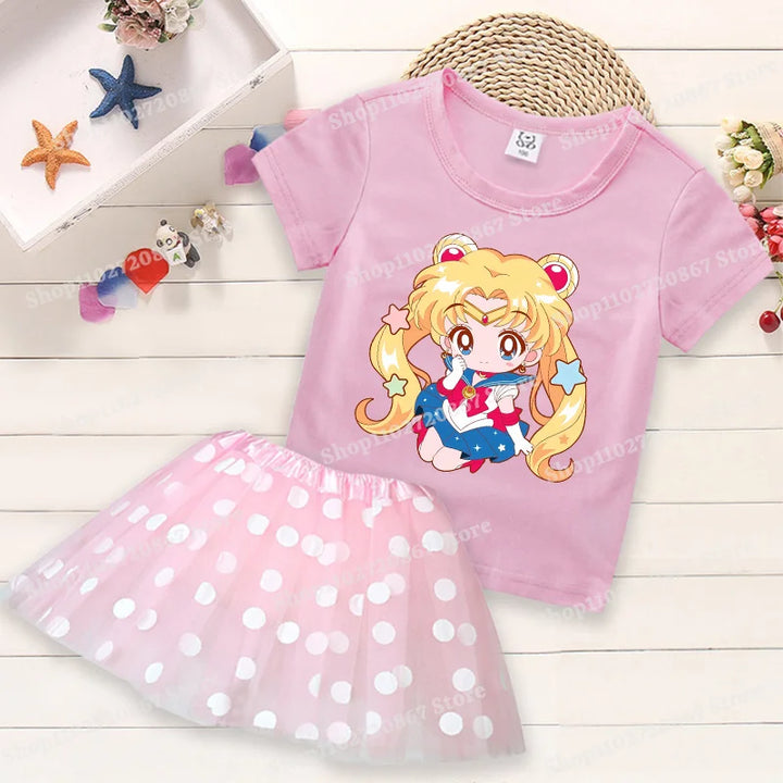 Summer Kids Girls Clothes Little Pony T-Shirt+Tutu Skirt 2pcs Clothing Sets