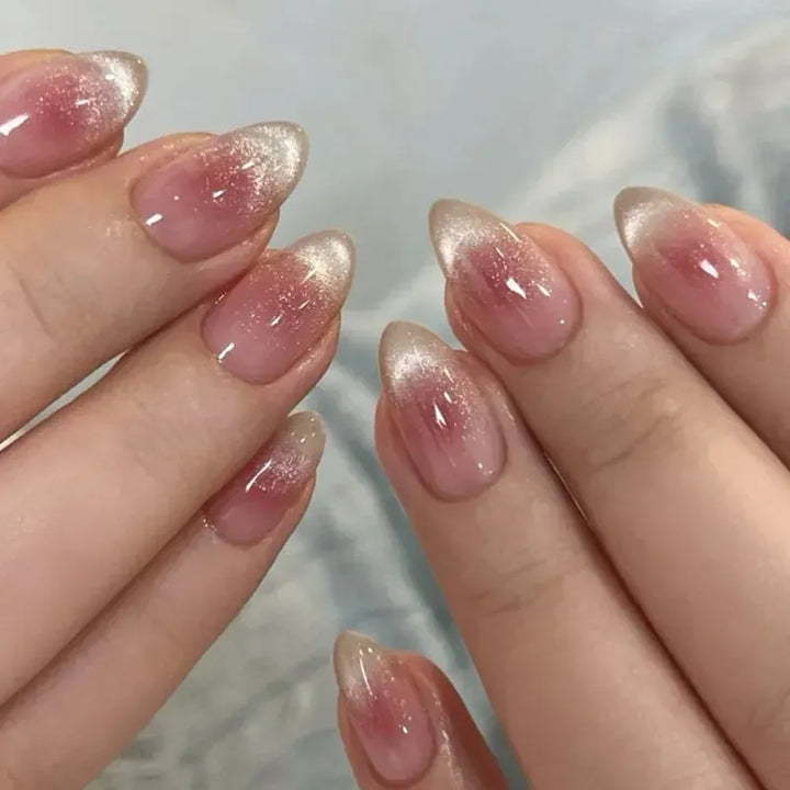French Almond Press-On Nails – 24 Pcs Blue Star Pattern False Nails-Nails-Bennys Beauty World