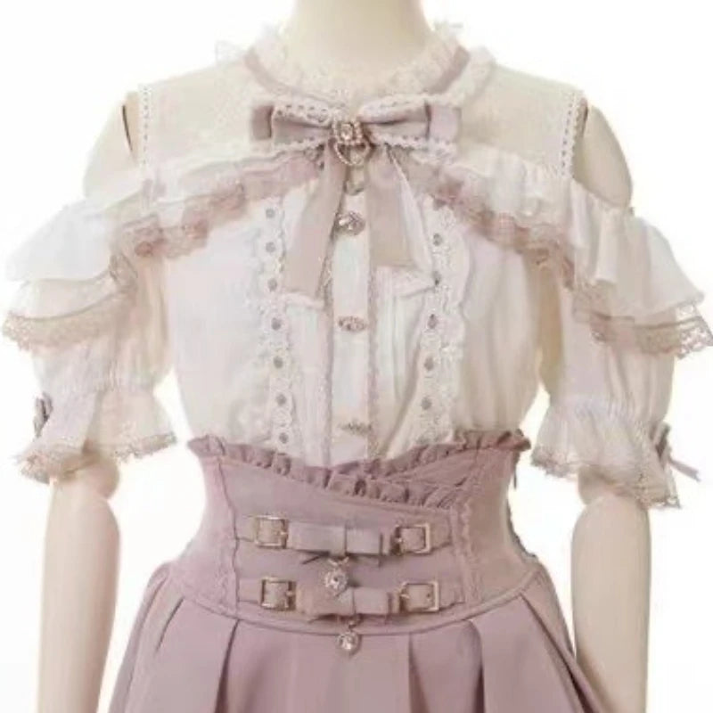 Lace Patchwork Blouse | Sweet Bow Short Sleeve Top
