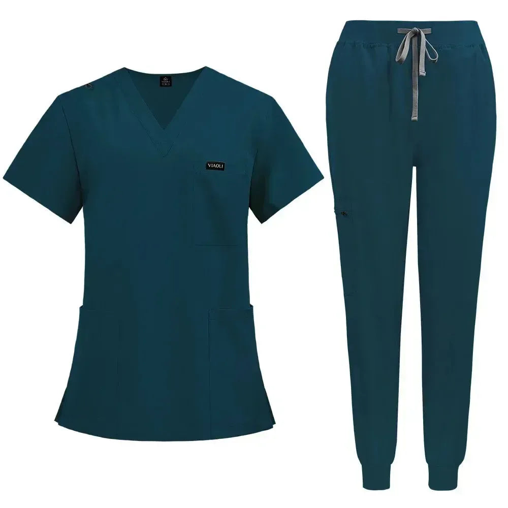 Women's Medical Scrub Set – V-Neck Clinical Uniform with Pockets-Scrubs-Bennys Beauty World