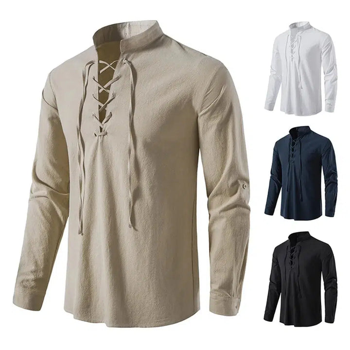 Men's Casual Blouse Cotton Linen Shirt Tops Long Sleeve Tee Shirt-Shirts-Bennys Beauty World