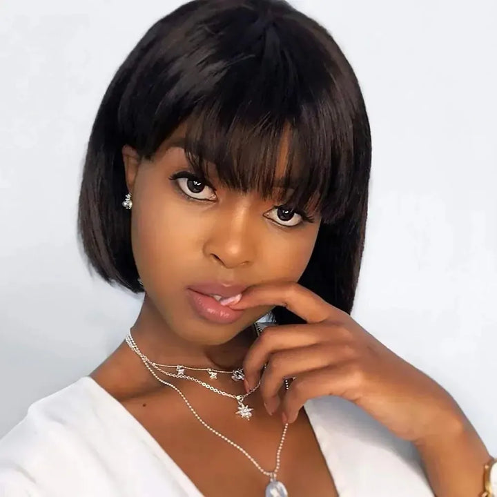 Miss Belle Short Bob Wig with Bangs – Brazilian Remy Human Hair-Wig-Bennys Beauty World