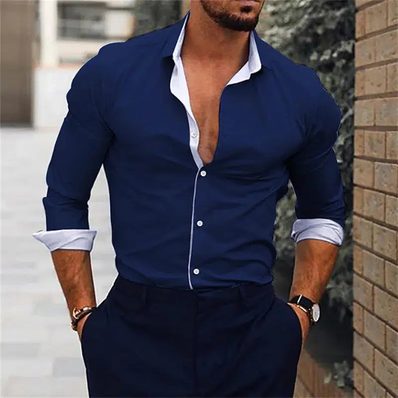 Mens Casual Shirt Long Sleeved V-neck Clothing-Bennys Beauty World