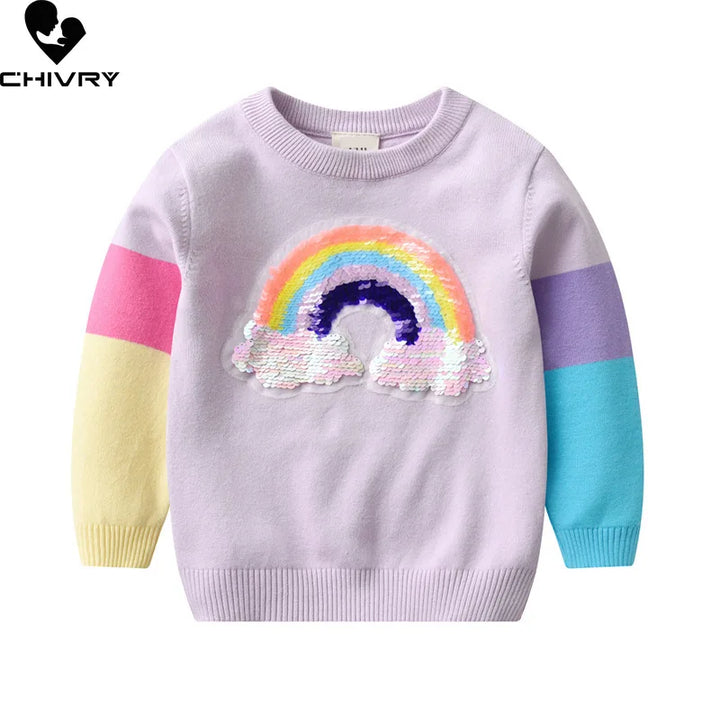 Kids Cartoon Rainbow Sequins Sweater