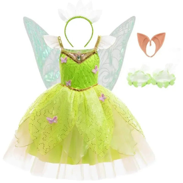 Girls Tinker Bell Fairy Dress – Puff Sleeve Toddler Costume - Bennys Beauty World