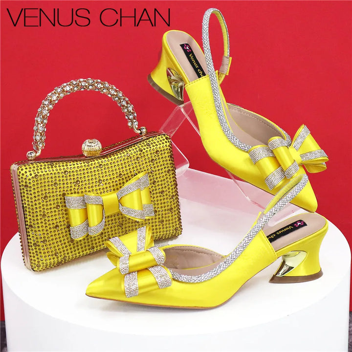 Women Hollowed Out Embroidery Rhinestone Shoes and Bag
