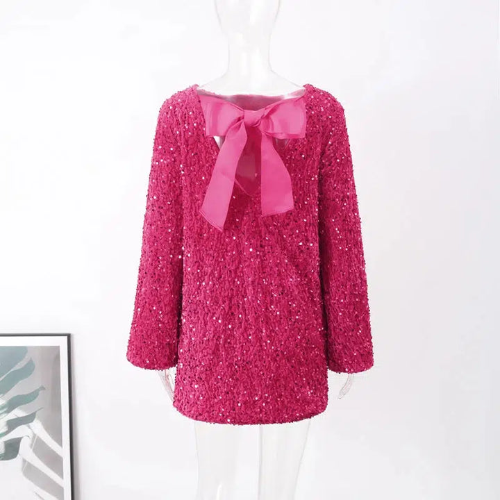 Elegant Bowknot Sequin Party Dress For Women-Dress-Bennys Beauty World