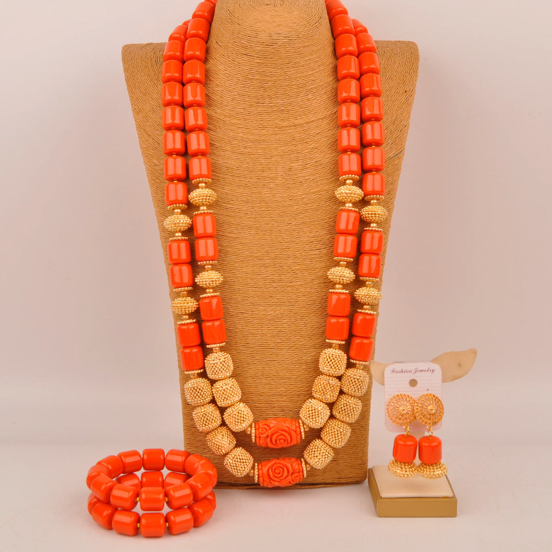 White Artificial Coral Bead Necklace African Jewelry Sets for Women