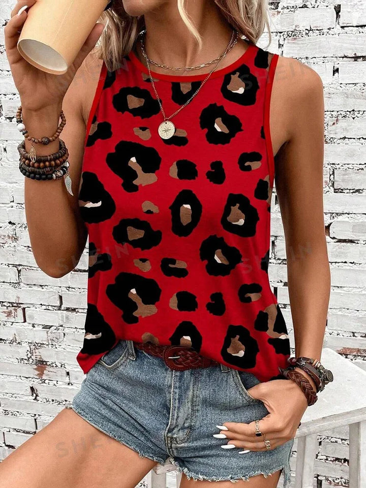 Leopard Print Crew Neck Tank Top