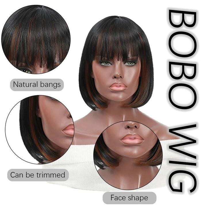 Bob Wig With Bangs Light Weight Synthetic Wigs