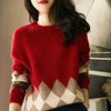 Womens Sweater Red Plaid Knit Tops for Women
