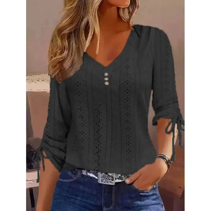 Women's Long Sleeve V-Neck Tops