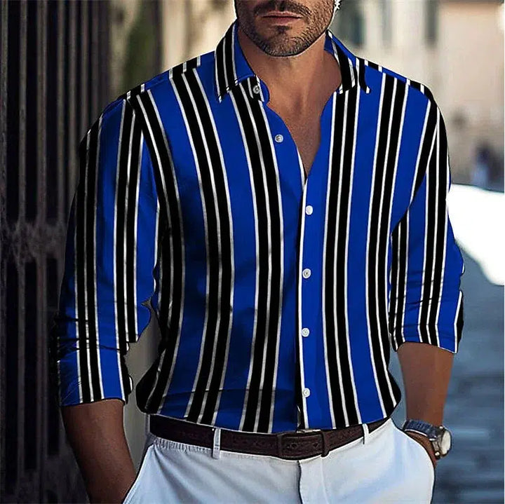 Striped Men's Business Casual 3D Printed shirt Spring/Summer Top-Shirts-Bennys Beauty World