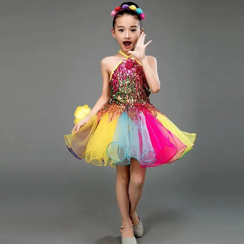 Girls Sequined Tutu Dance Dress – Princess Performance Costume for Kids - Bennys Beauty World