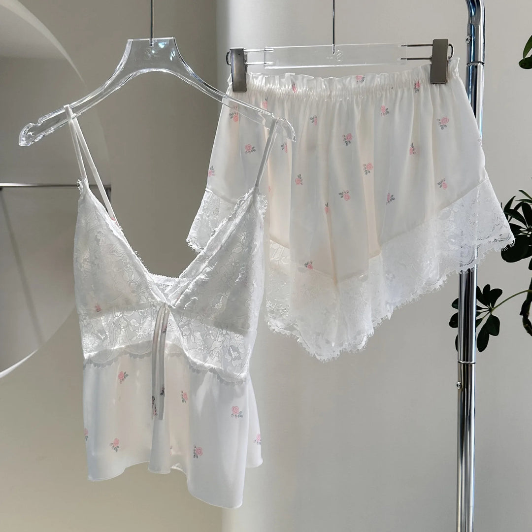 Summer Women Pajamas Lingerie Two Piece Lace Sleepwear