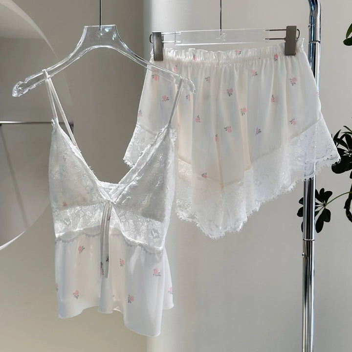Summer Women Pajamas Lingerie Two Piece Lace Sleepwear