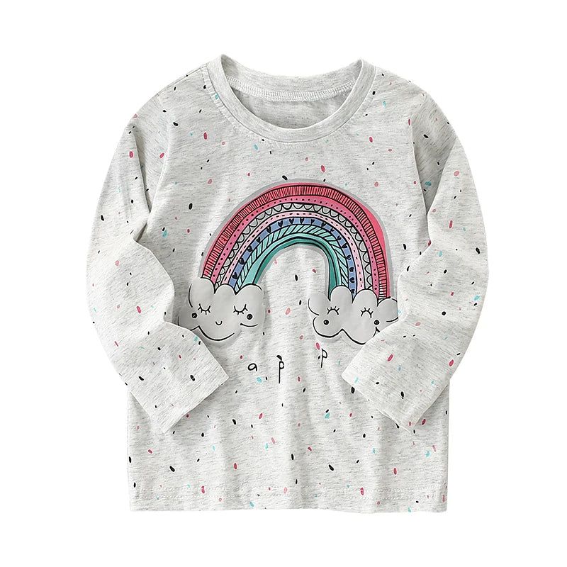 Girls Casual Tops Cartoon Rainbow Print T-shirts