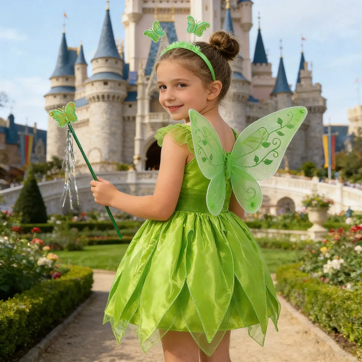 Girls Tinkerbell Fairy Dress – Halloween Costume with Accessories - Bennys Beauty World