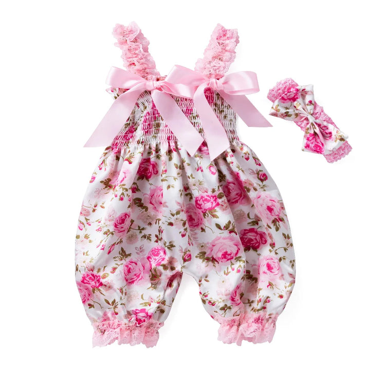Girls Summer Backless Romper Baby Lace-up Bloomer