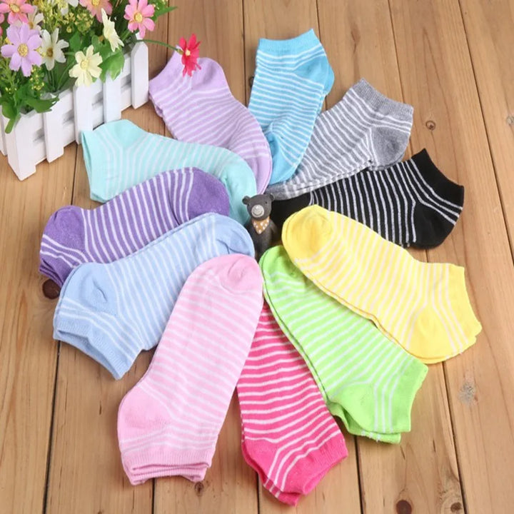 10Pairs Candy Color Striped Socks Casual & Breathable Ankle Socks